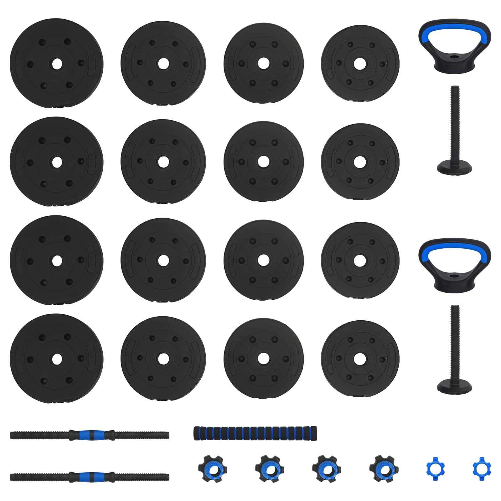 Set di Manubri 4-in-1 30kg Nero e Blu Cemento e sabbia di ferro