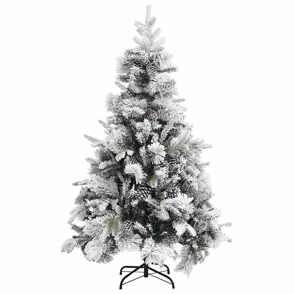 Albero di Natale con Neve Floccata e Pigne 120 cm in PVC PE