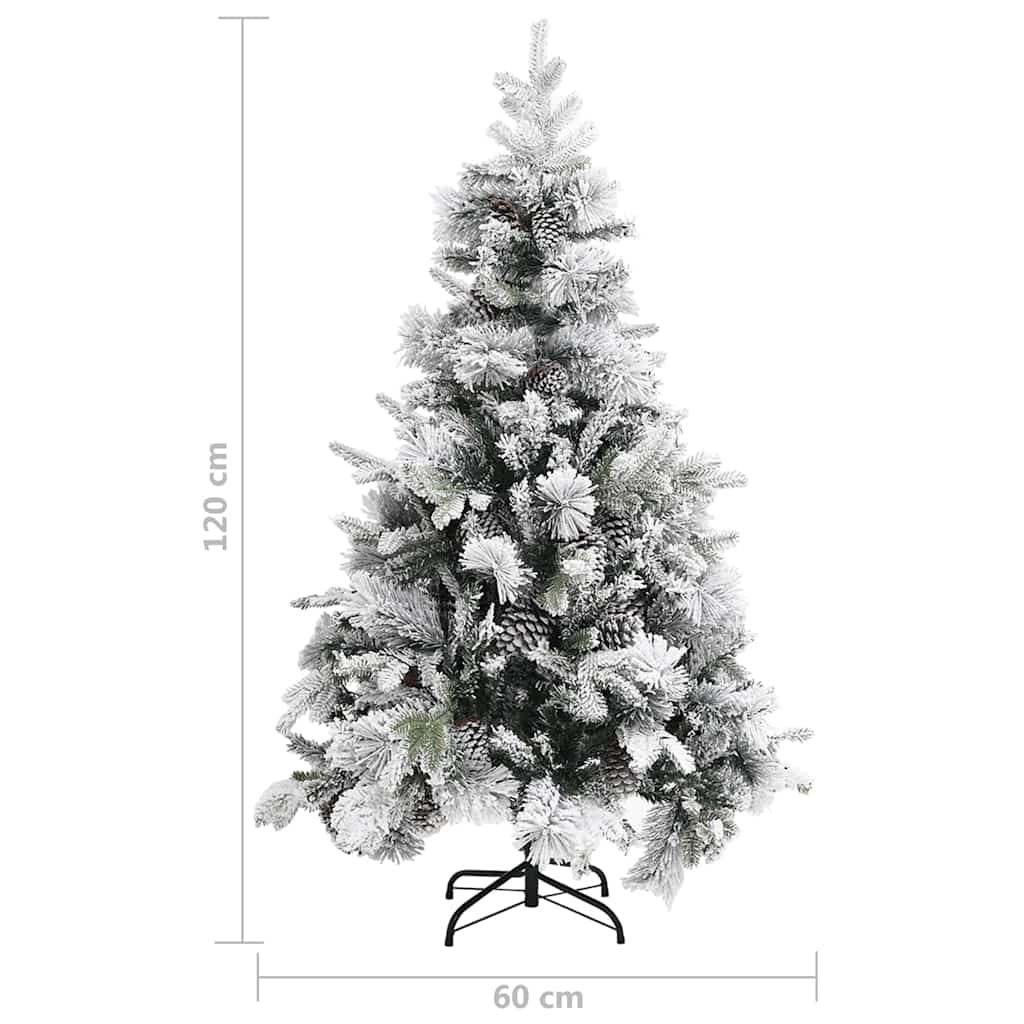 Albero di Natale con Neve Floccata e Pigne 120 cm in PVC PE