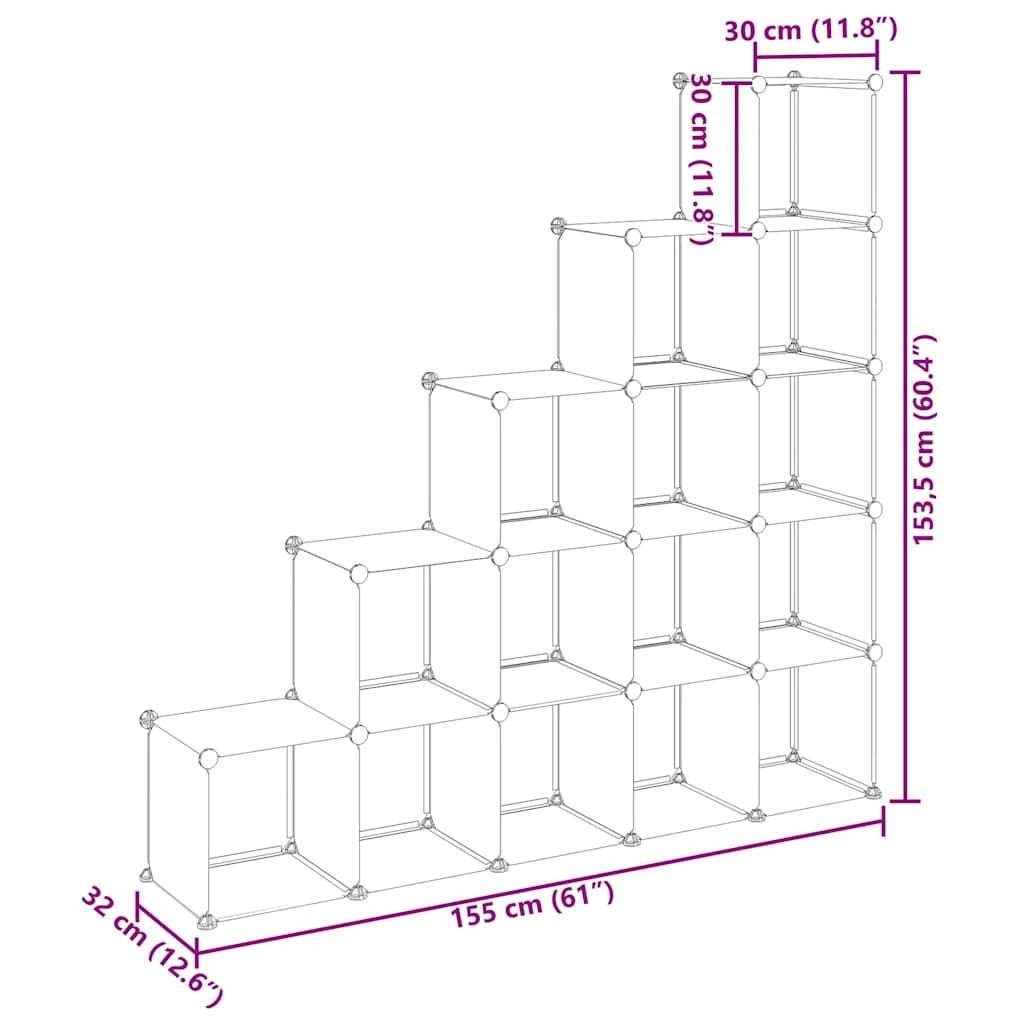 Organizzatore Portaoggetti con 15 Cubi Trasparenti in PP