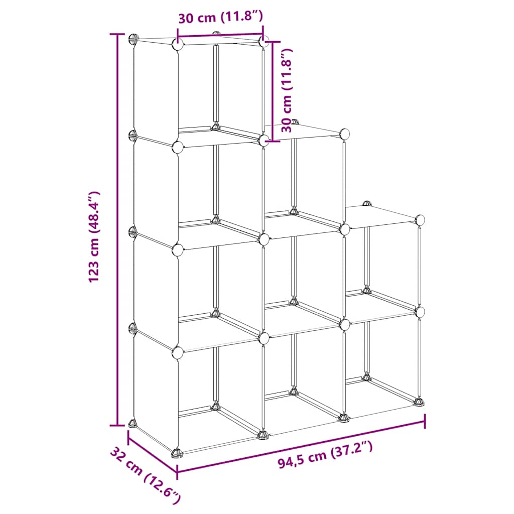 Organizzatore Portaoggetti con 9 Cubi Nero in PP