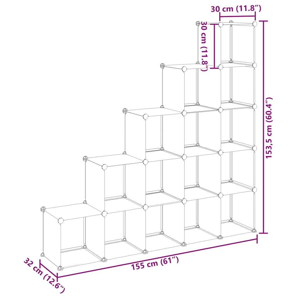 Organizzatore Portaoggetti con 15 Cubi Trasparenti in PP