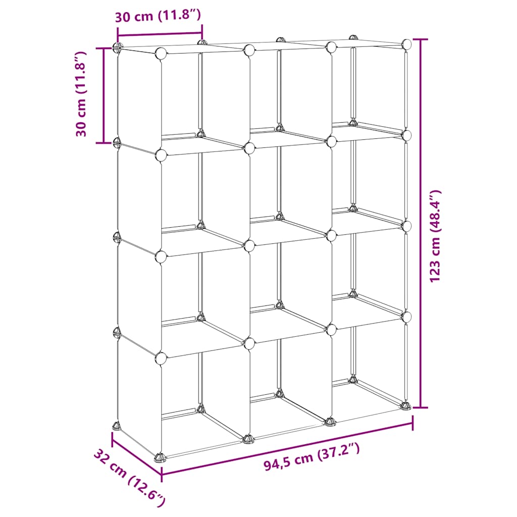 Organizzatore Portaoggetti con 12 Cubi Trasparenti in PP