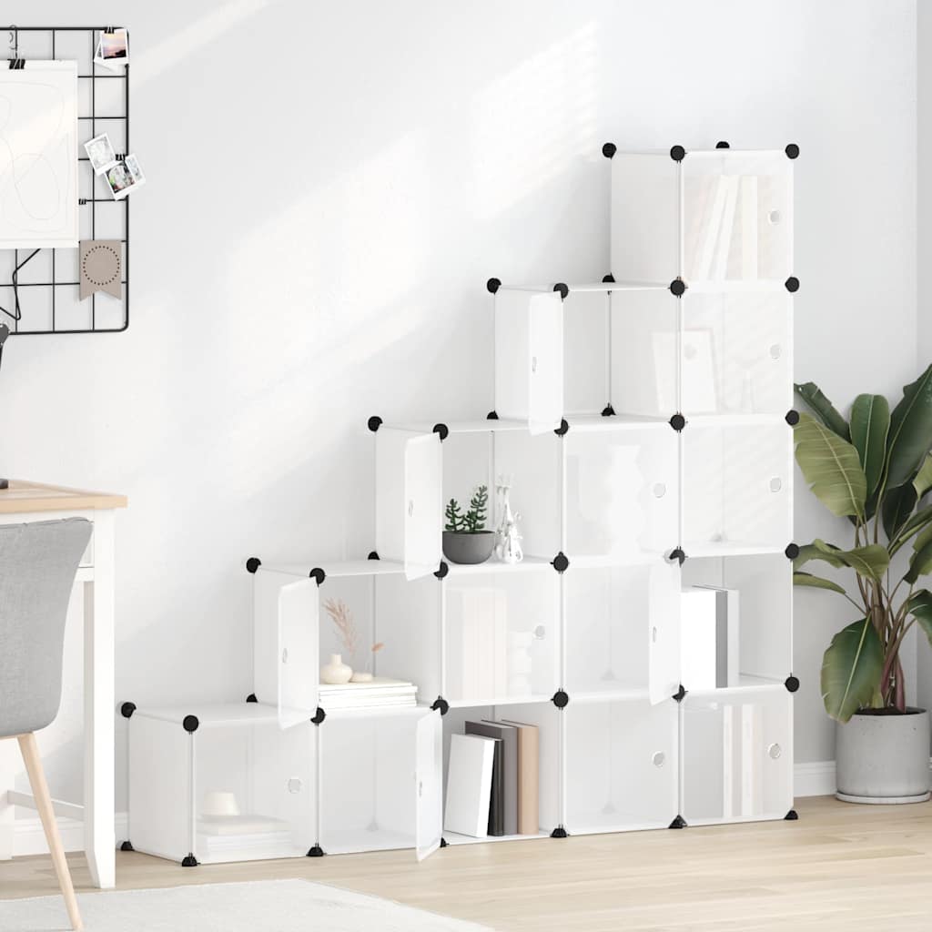 Contenitore Cubo Portaoggetti con 15 Cubi e Ante Trasparente PP