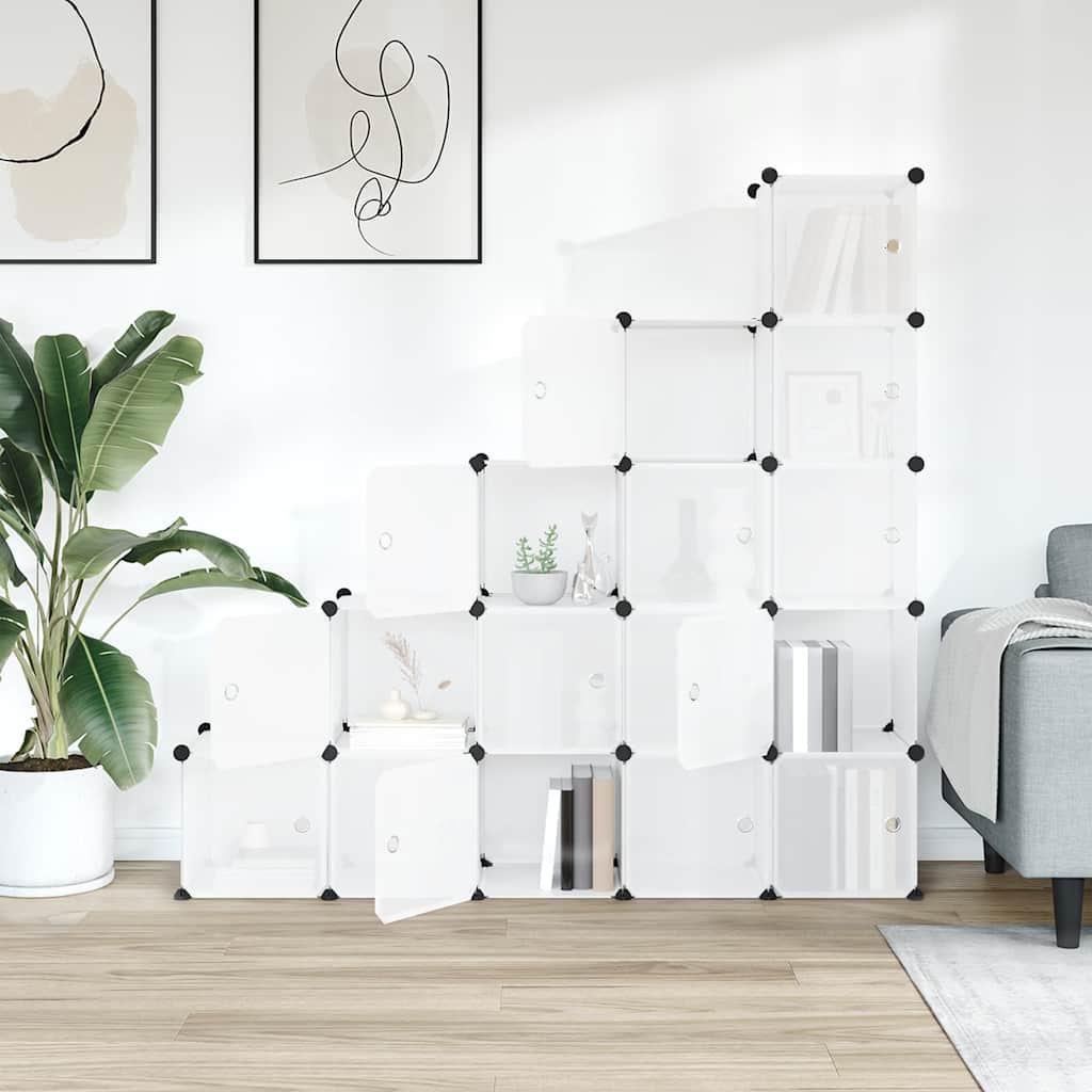 Contenitore Cubo Portaoggetti con 15 Cubi e Ante Trasparente PP