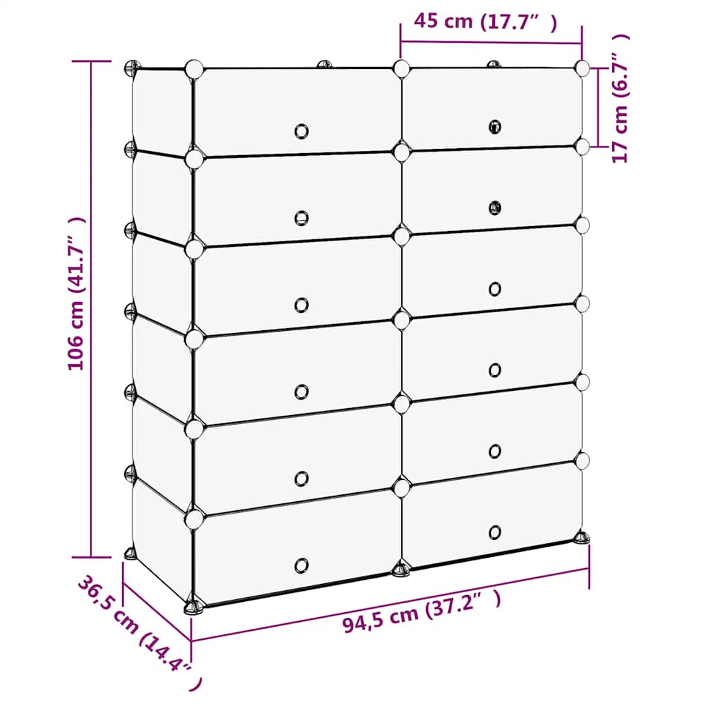 Scarpiera Nera 94,5x36,5x106 cm in PP