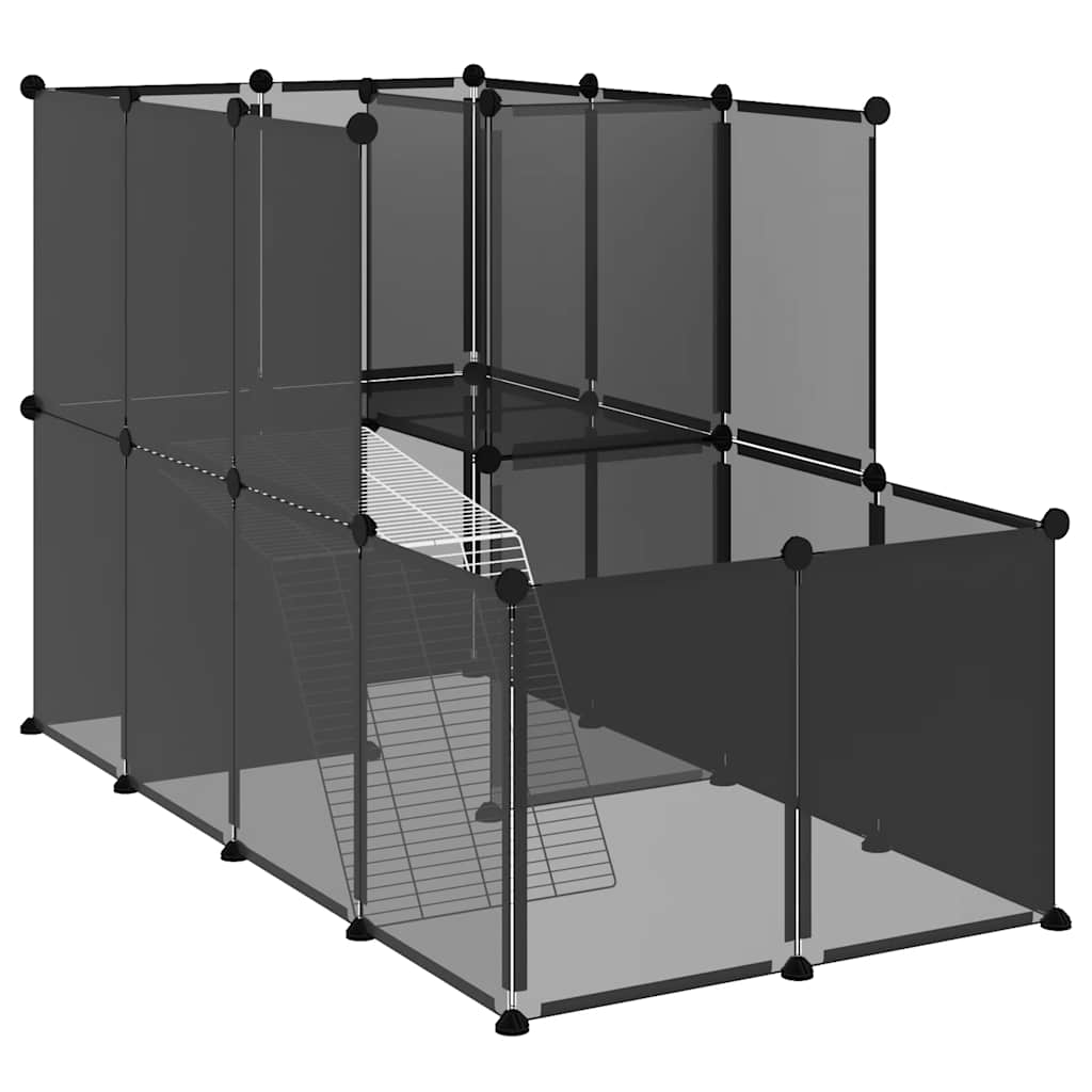 Gabbia per Piccoli Animali Nera 142x74x93 cm in PP e Acciaio