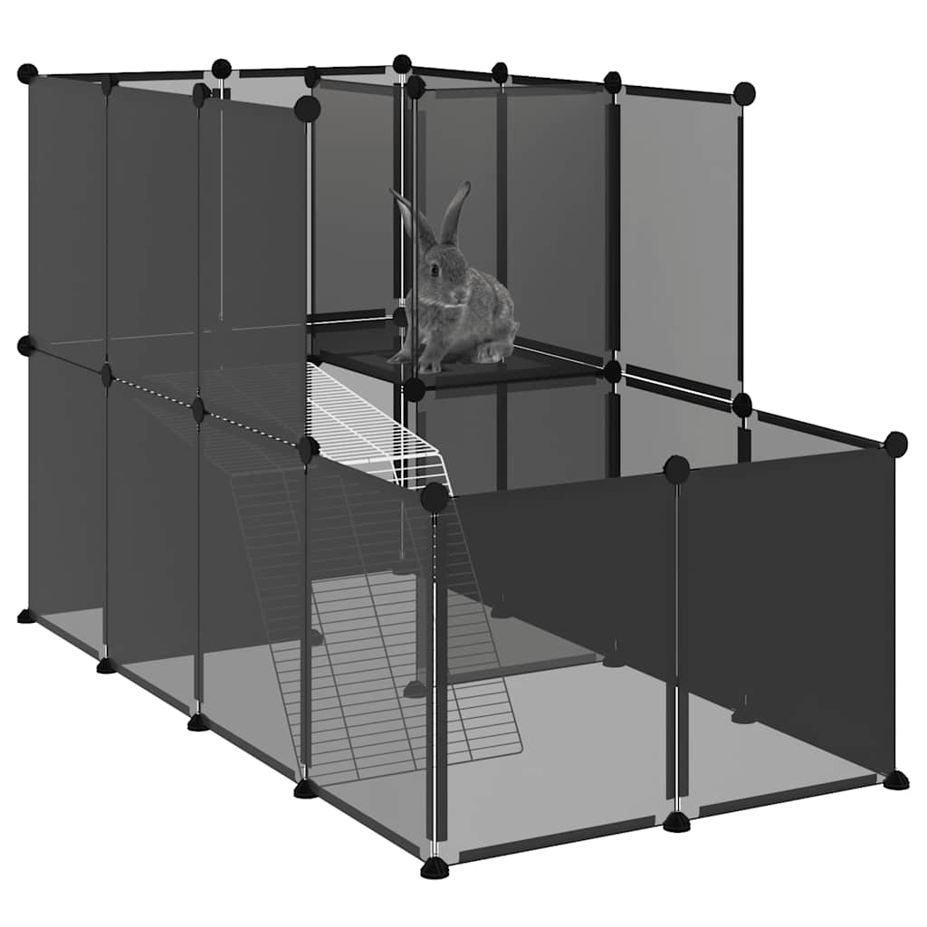 Gabbia per Piccoli Animali Nera 142x74x93 cm in PP e Acciaio