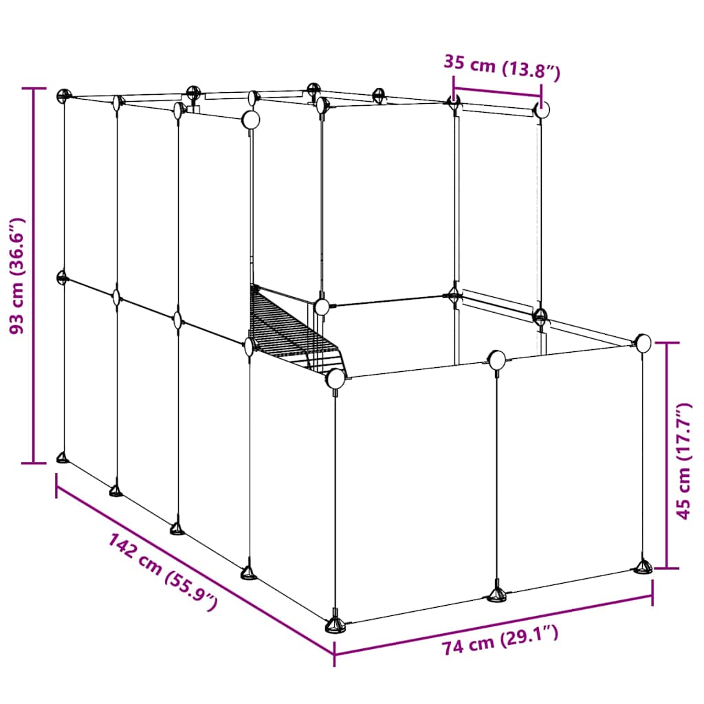 Gabbia per Piccoli Animali Trasparente 142x74x93cm PP e Acciaio