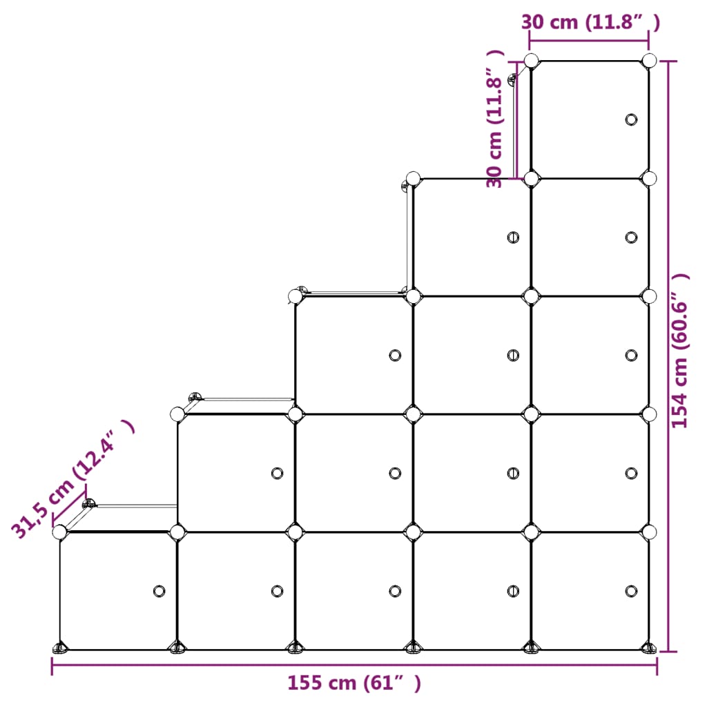 Scaffale Portaoggetti per Bambini con 15 Cubi Bianchi in PP