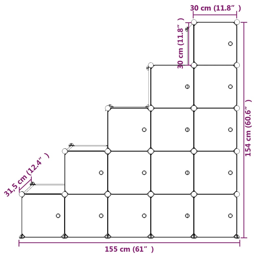 Scaffale Portaoggetti per Bambini con 15 Cubi Blu in PP
