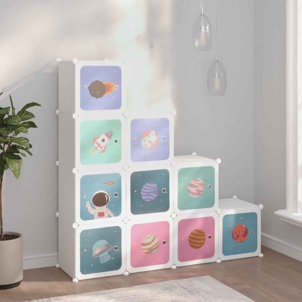 Armadio a Cubi per Bambini con 10 Cubi Bianco PP