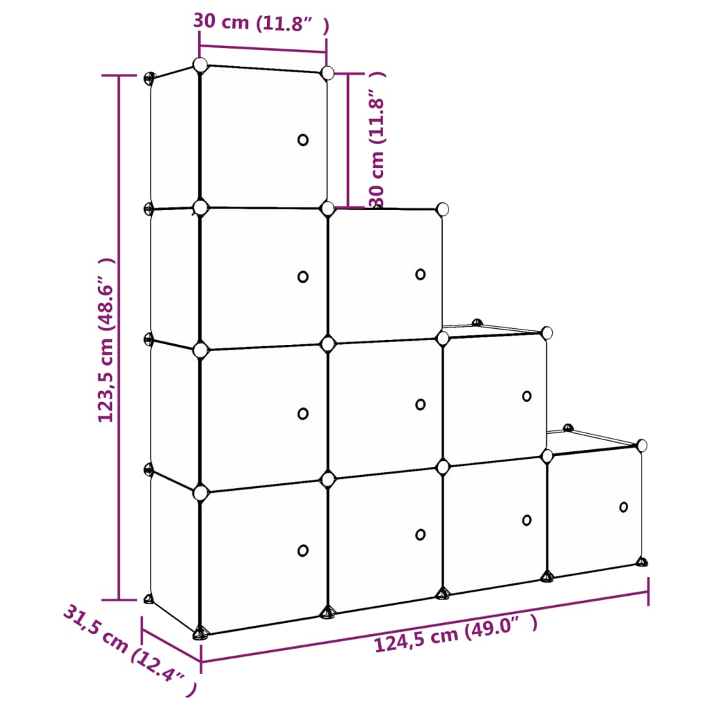 Armadio a Cubi per Bambini con 10 Cubi Bianco PP