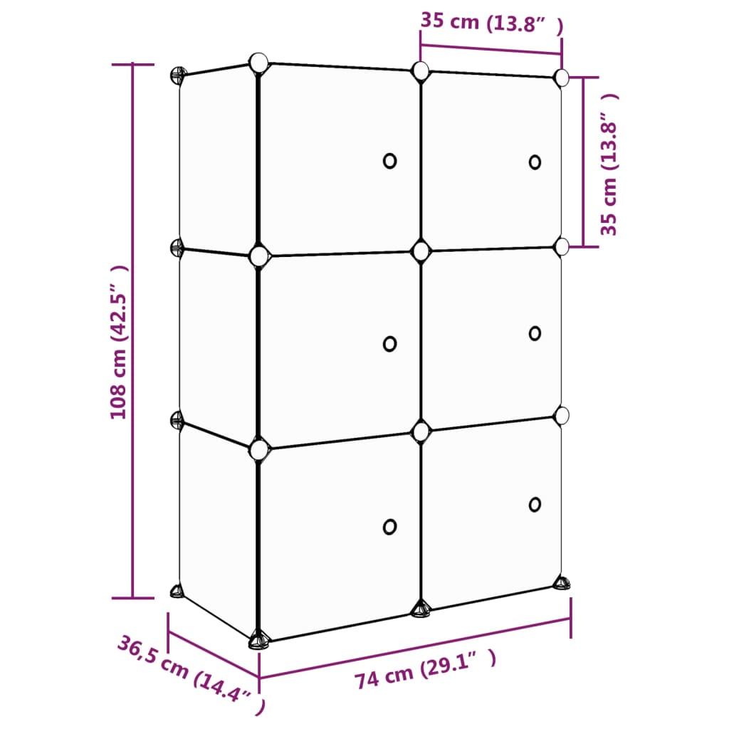 Scaffale Portaoggetti per Bambini con 6 Cubi Rosa in PP