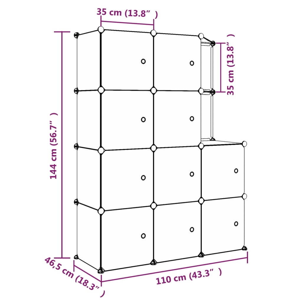 Scaffale Portaoggetti per Bambini con 10 Cubi Neri in PP