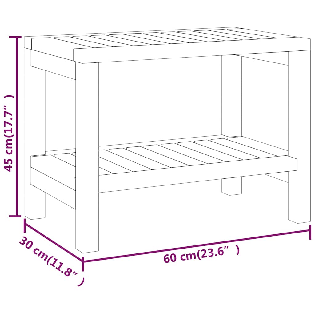 Tavolino da Bagno 60x30x45 cm in Legno Massello di Teak