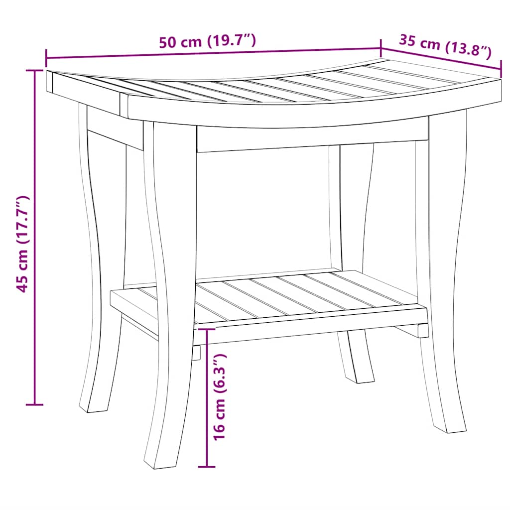 Tavolino da Bagno 50x35x45 cm in Legno Massello di Teak