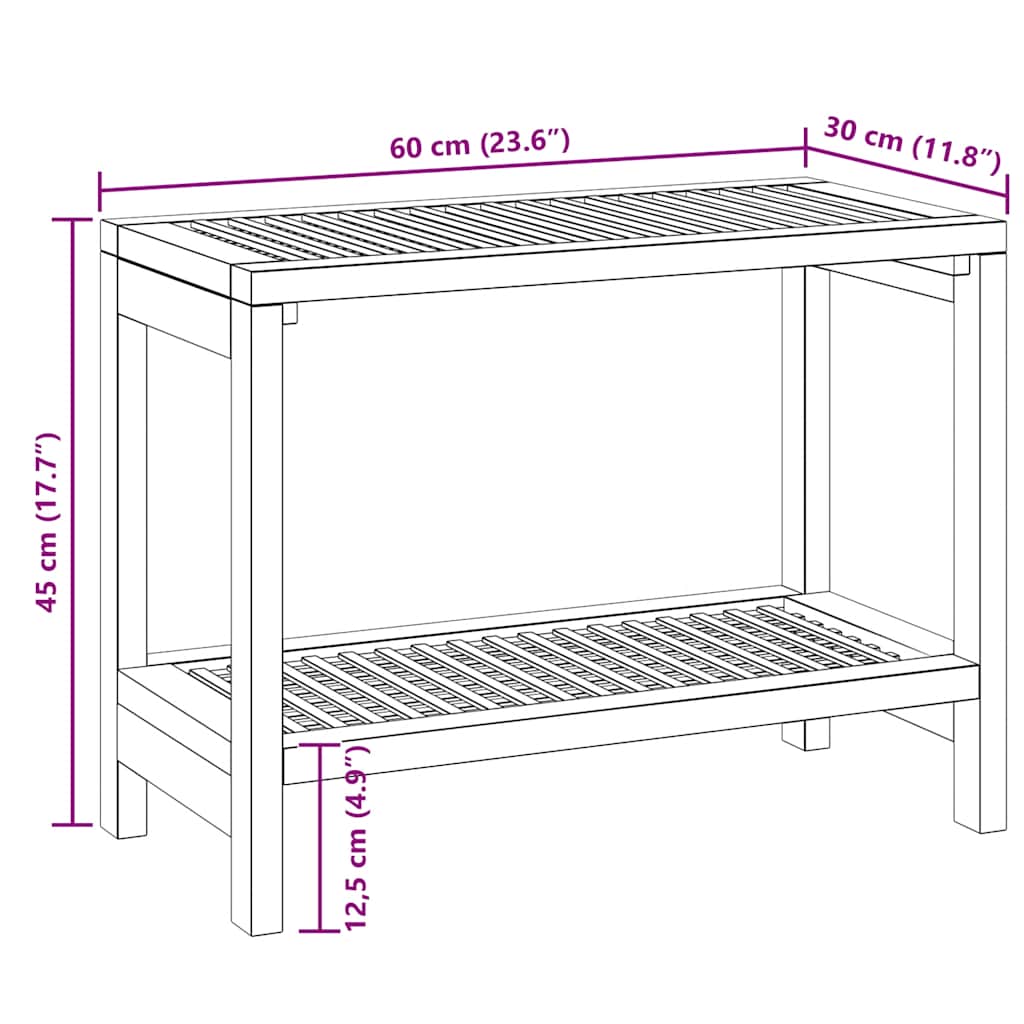 Tavolino da Bagno 60x30x45 cm in Legno Massello di Teak