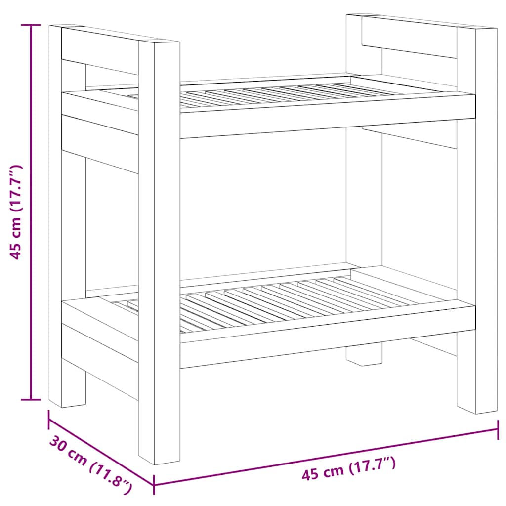 Tavolino da Bagno 45x30x45 cm in Legno Massello di Teak