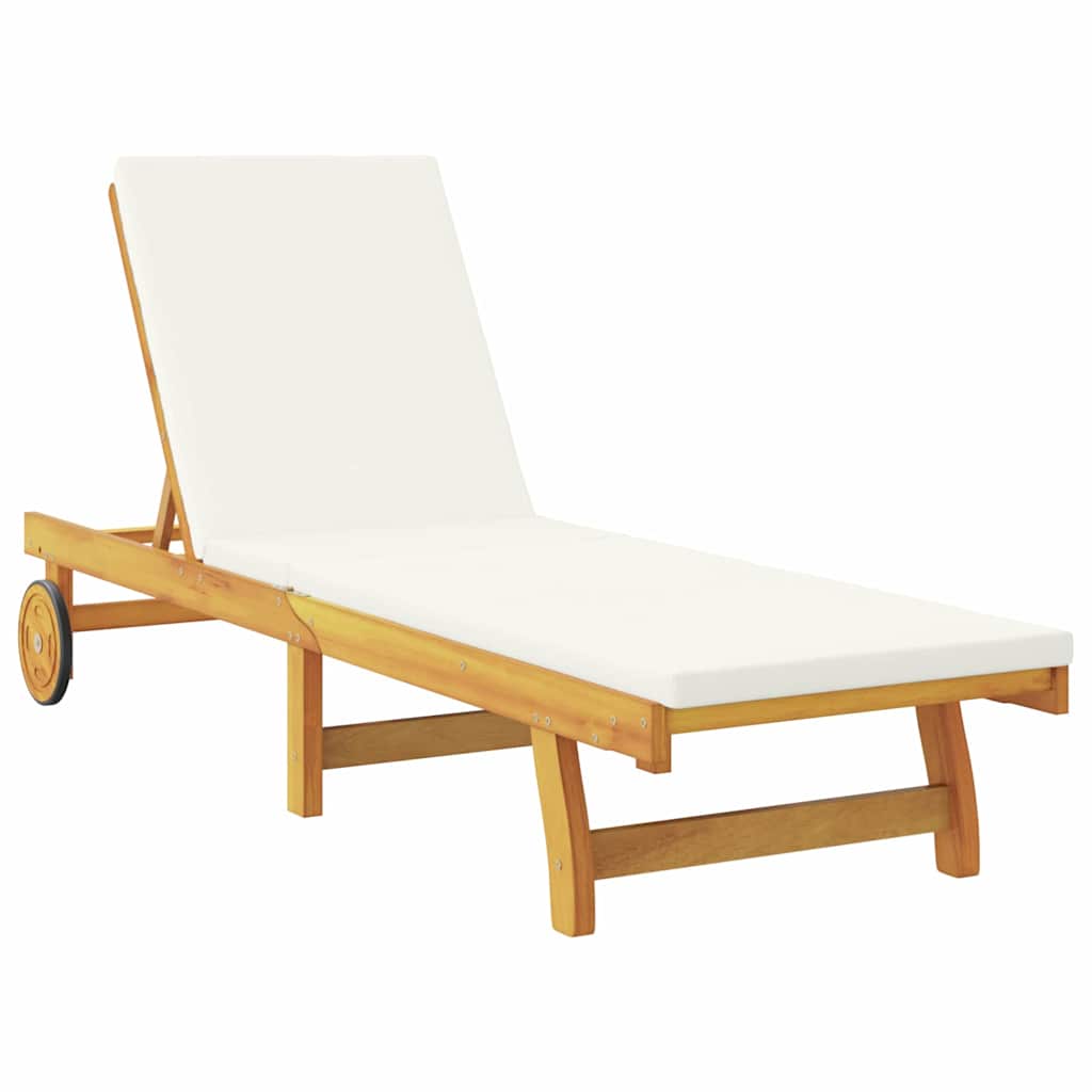 Lettino da sole Bianco Crema Legno di Acacia Massello