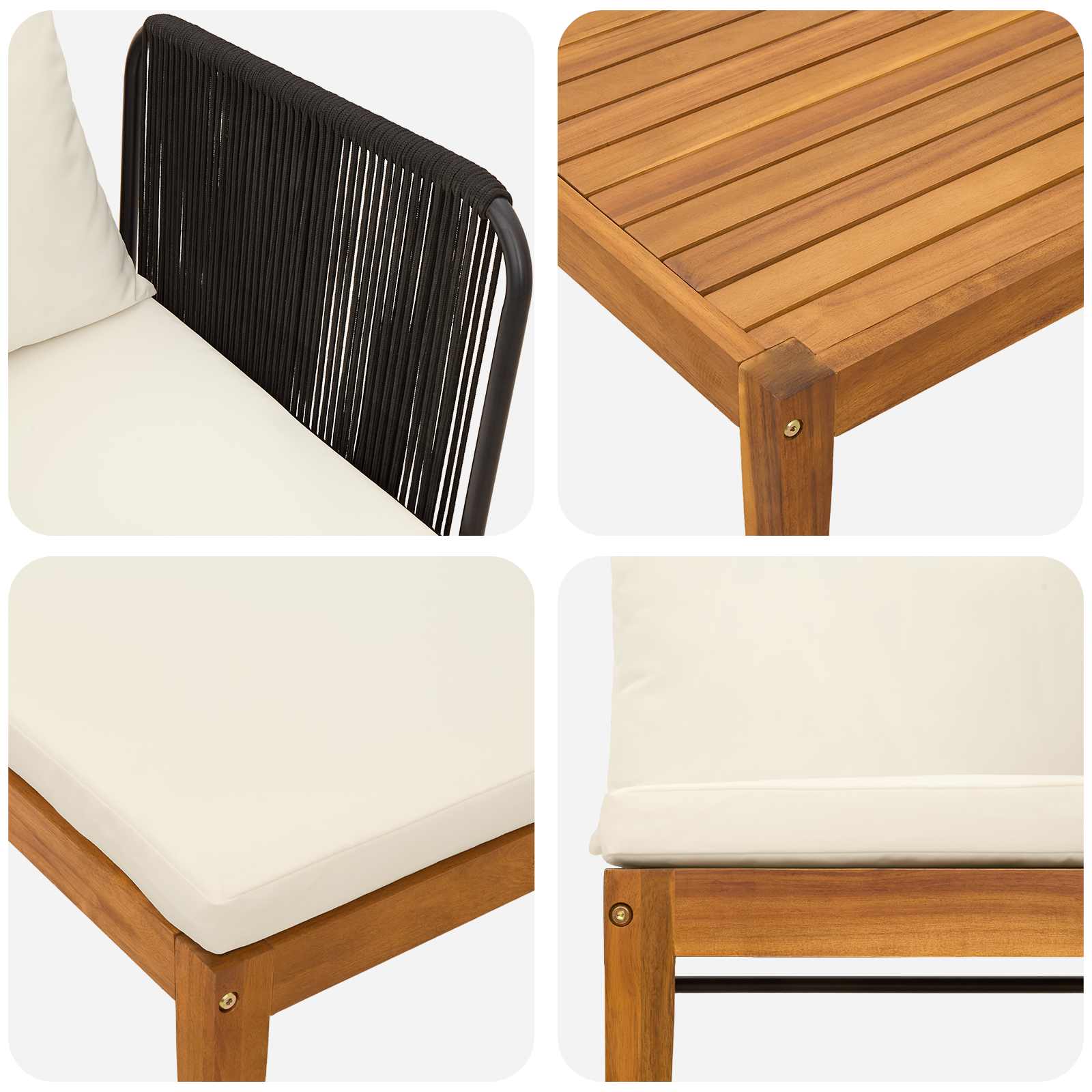 5 pz Legno massiccio di acacia e corda Naturale
