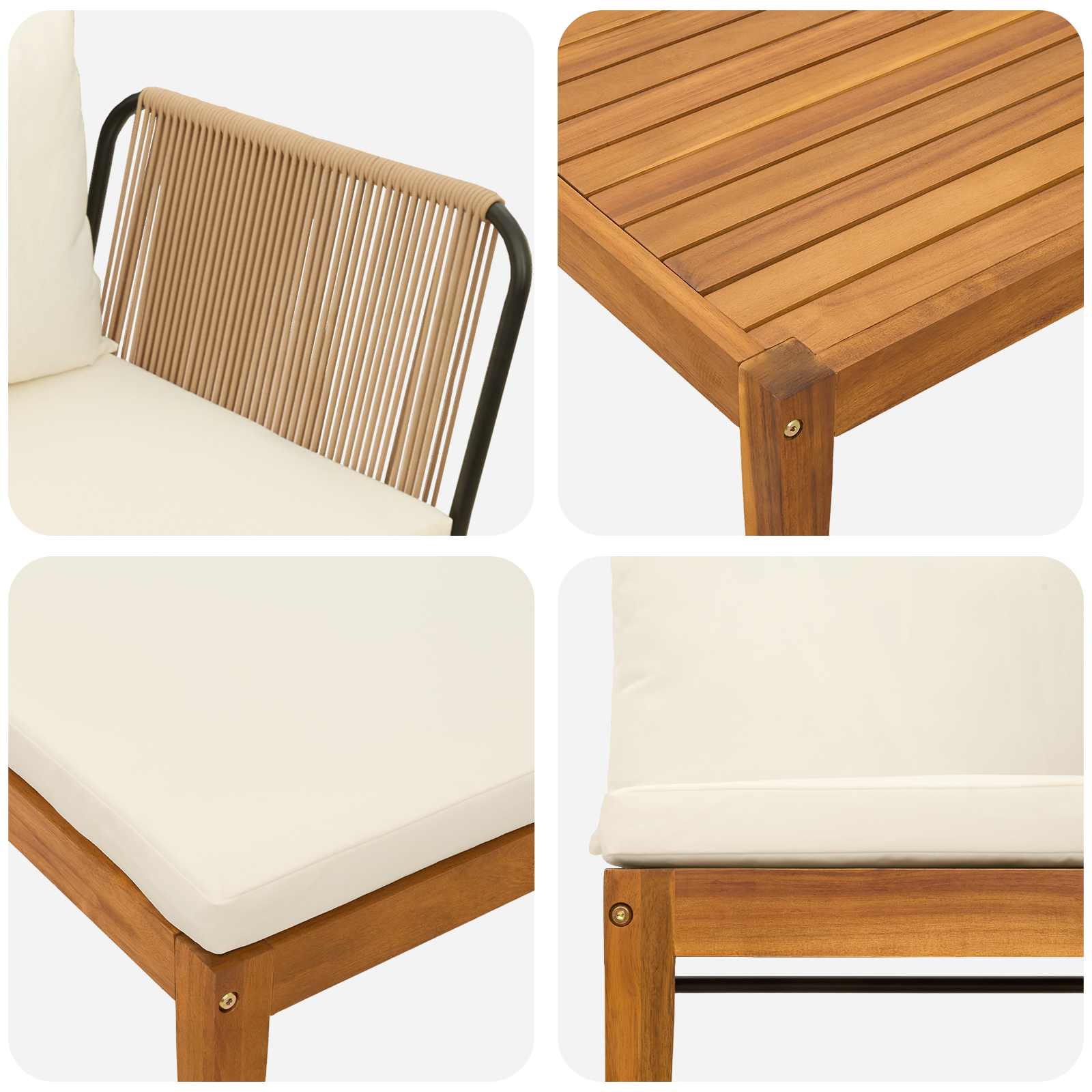 5 pz Legno massiccio di acacia e corda Naturale