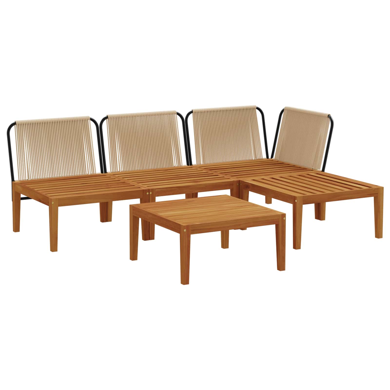 5 pz Legno massiccio di acacia e corda Naturale