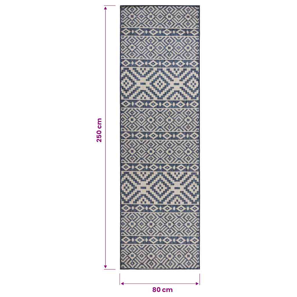 Tappeto da Esterni a Tessitura Piatta 80x250 cm Strisce Blu