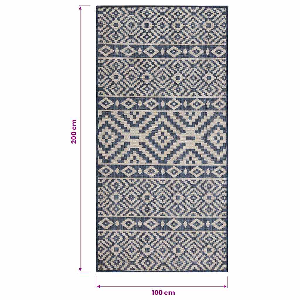 Tappeto da Esterni a Tessitura Piatta 100x200 cm Strisce Blu