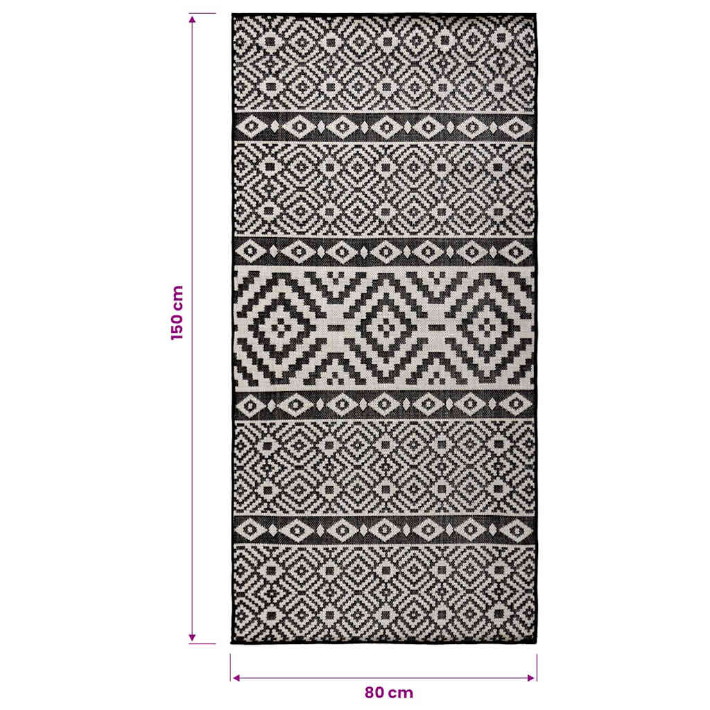 Tappeto da Esterni a Tessitura Piatta 80x150 cm Strisce Nere