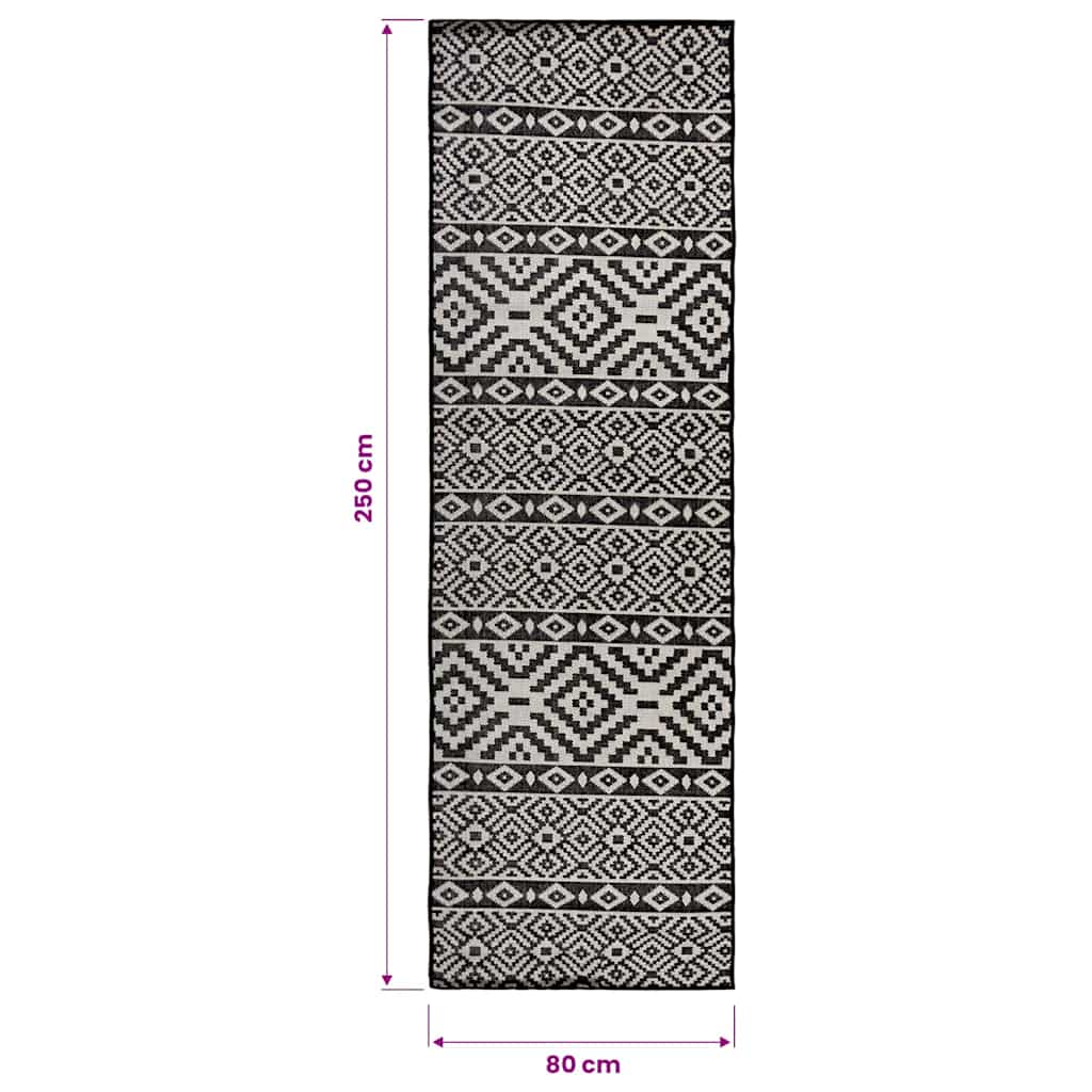Tappeto da Esterni a Tessitura Piatta 80x250 cm Strisce Nere
