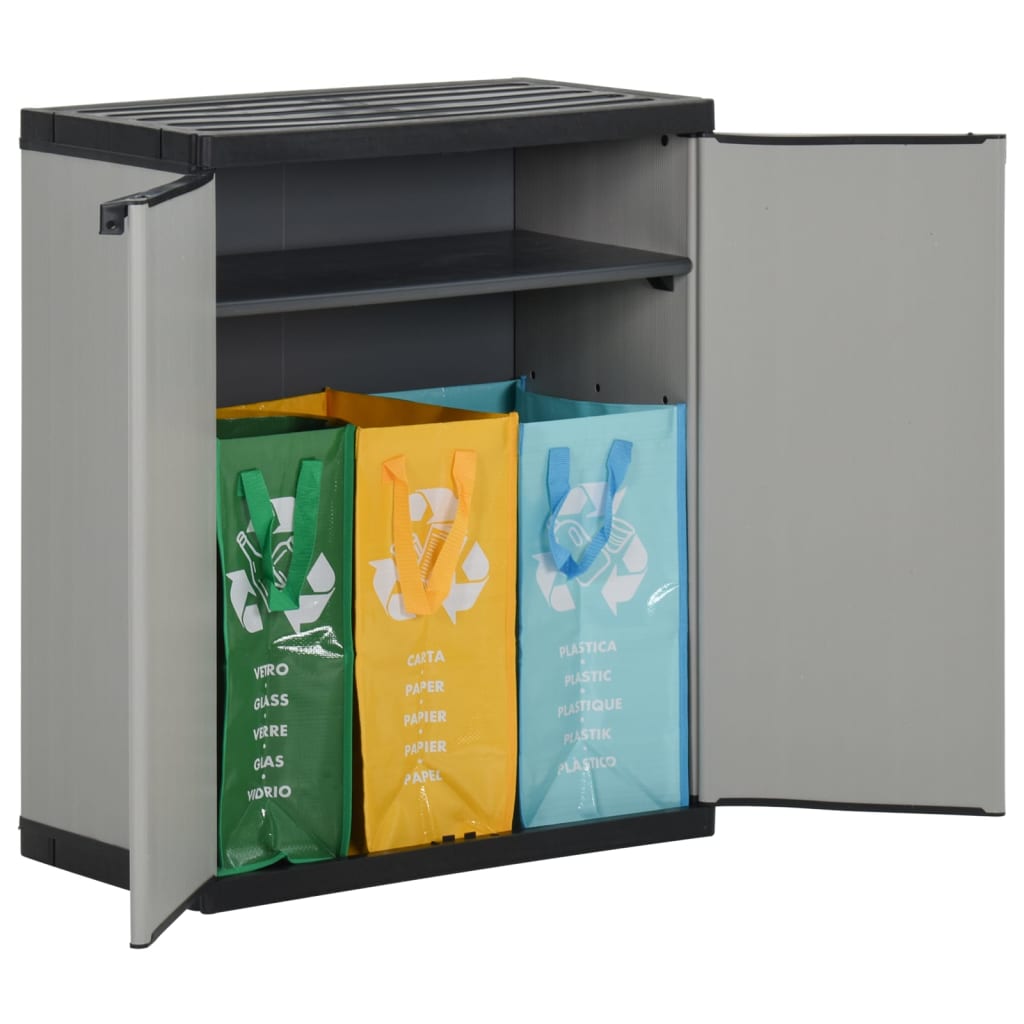 Armadio per Rifiuti da Giardino Grigio e Nero 68x40x85 cm in PP
