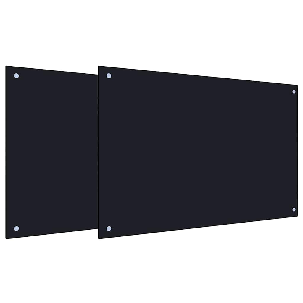 Schienale da cucina 2 pz Nero 90 x 60 cm vetro temperato