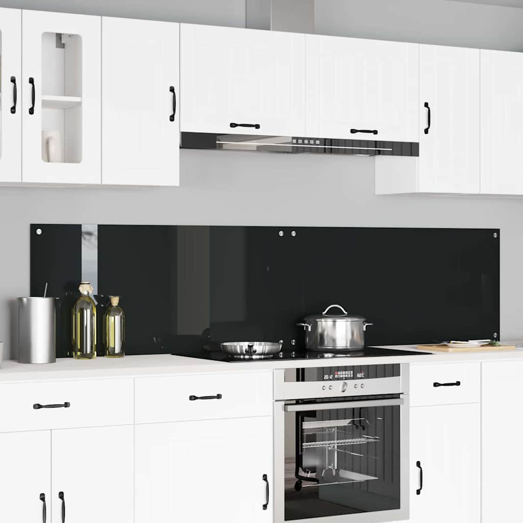 Schienale da cucina 2 pz Nero 110 x 50 cm vetro temperato