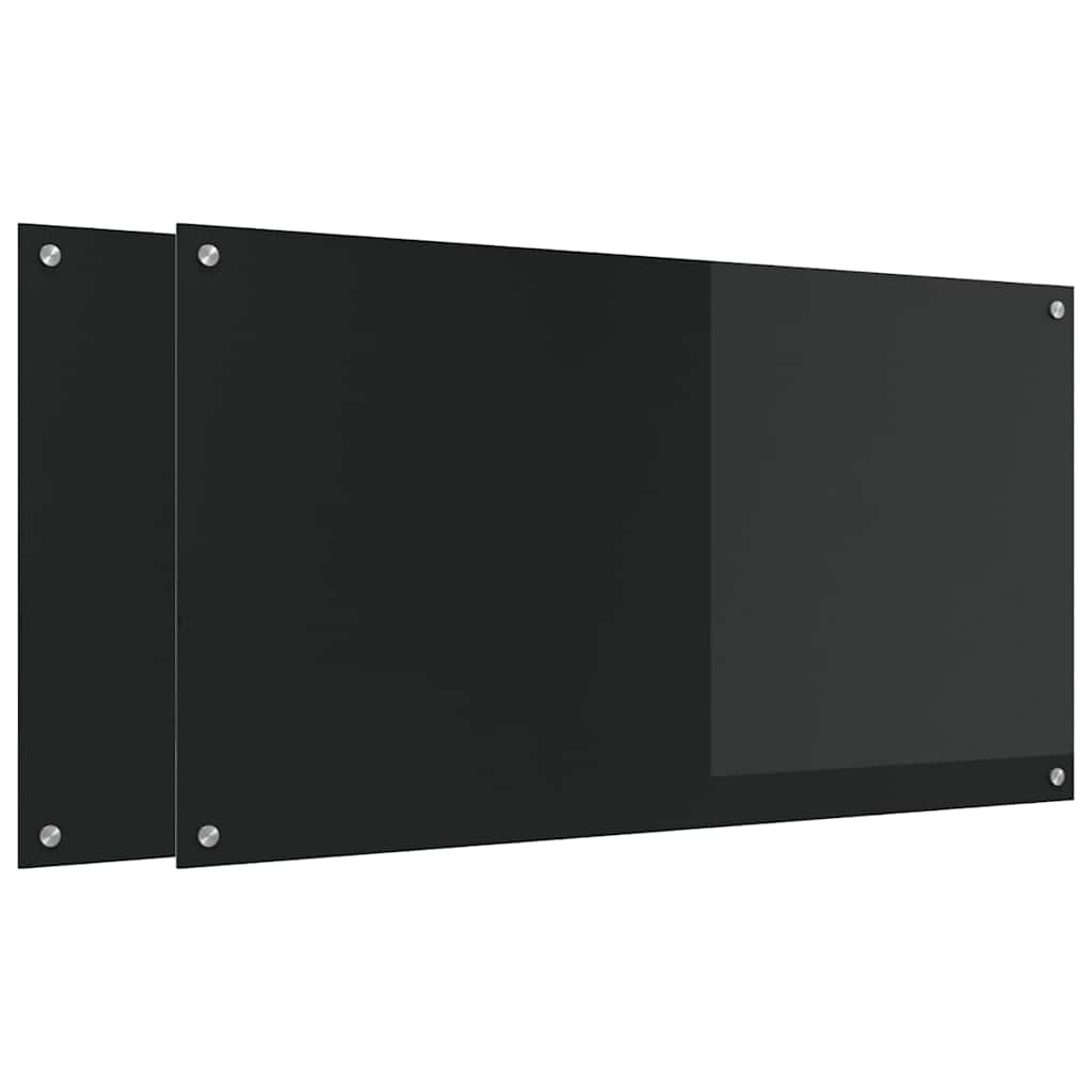 Schienale da cucina 2 pz Nero 110 x 60 cm vetro temperato