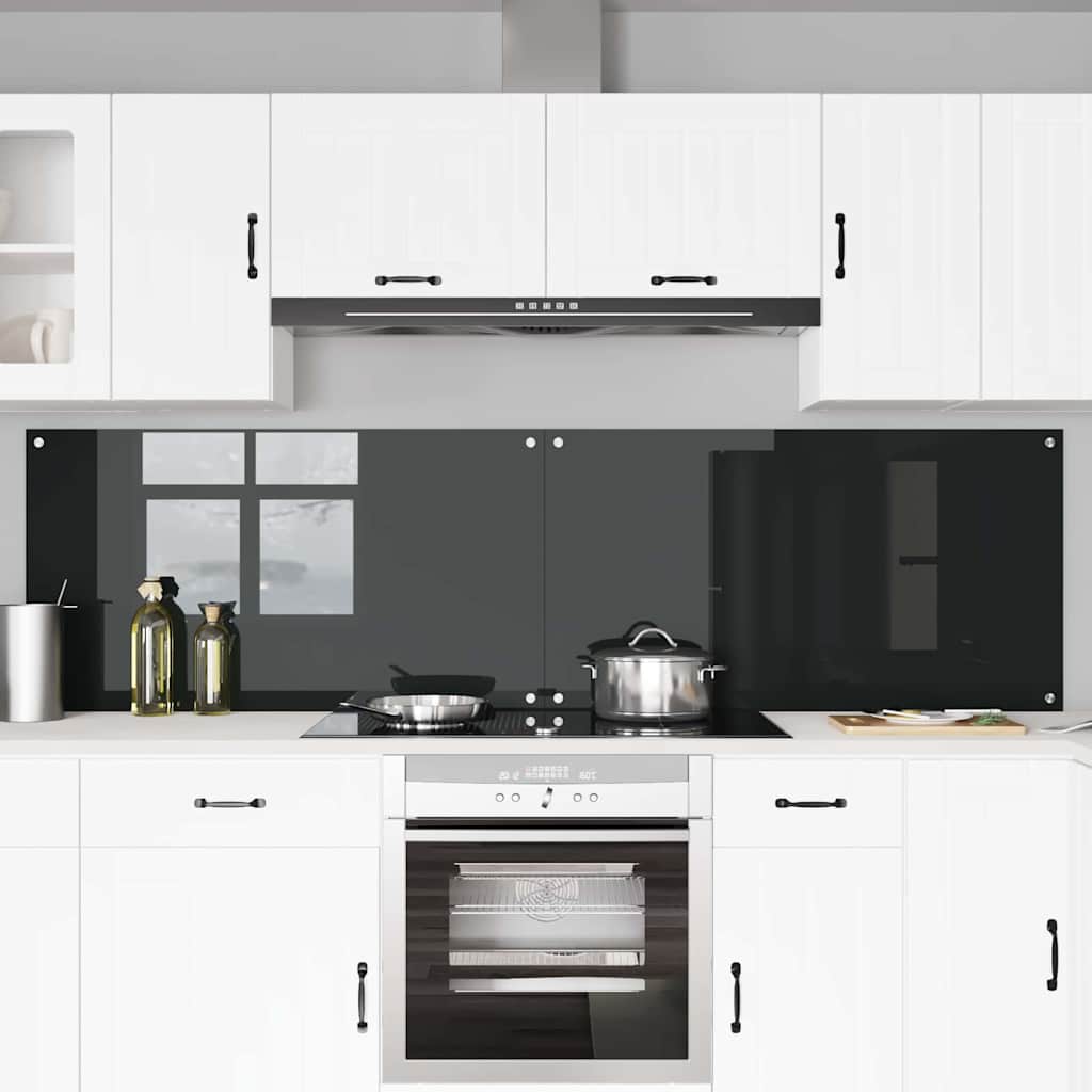 Schienale da cucina 2 pz Nero 110 x 60 cm vetro temperato