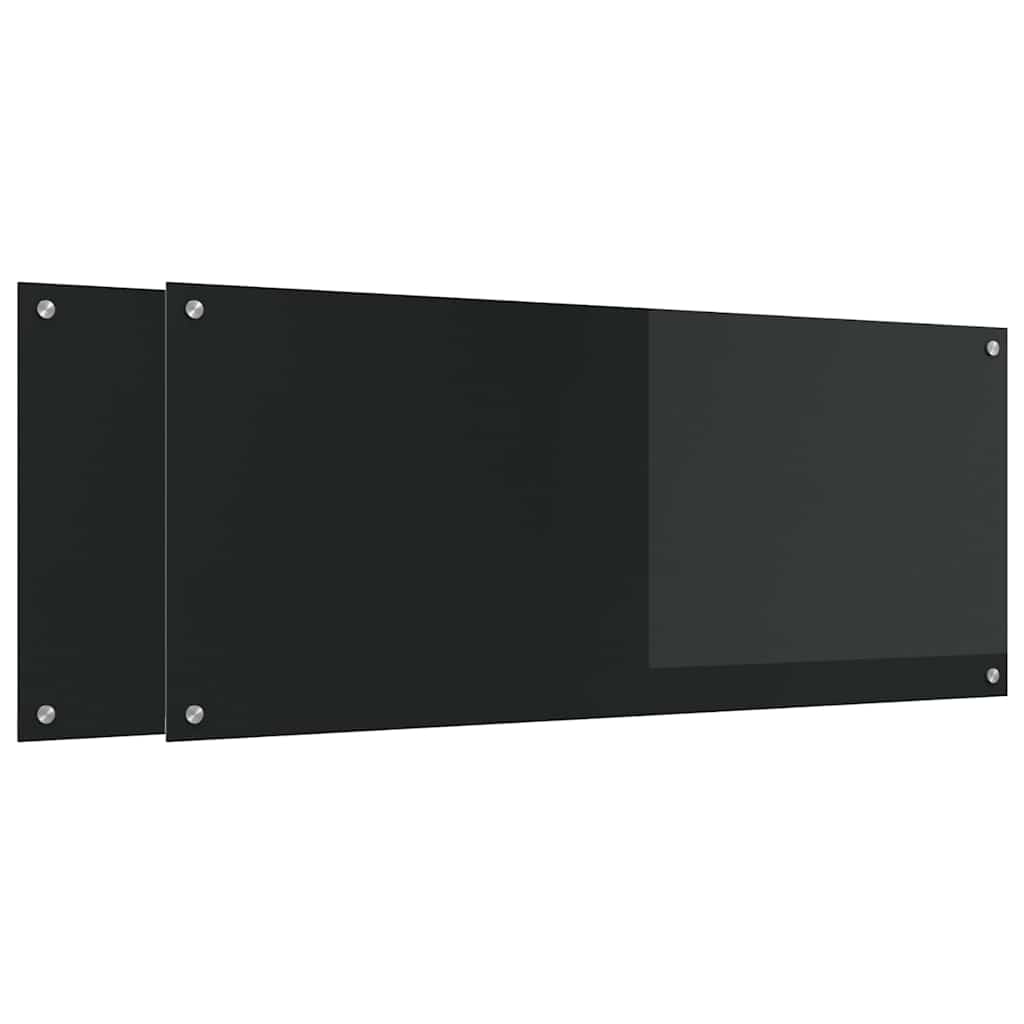 Schienale da cucina 2 pz Nero 120 x 50 cm vetro temperato
