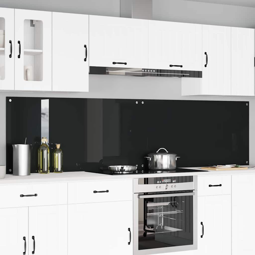 Schienale da cucina 2 pz Nero 120 x 60 cm vetro temperato