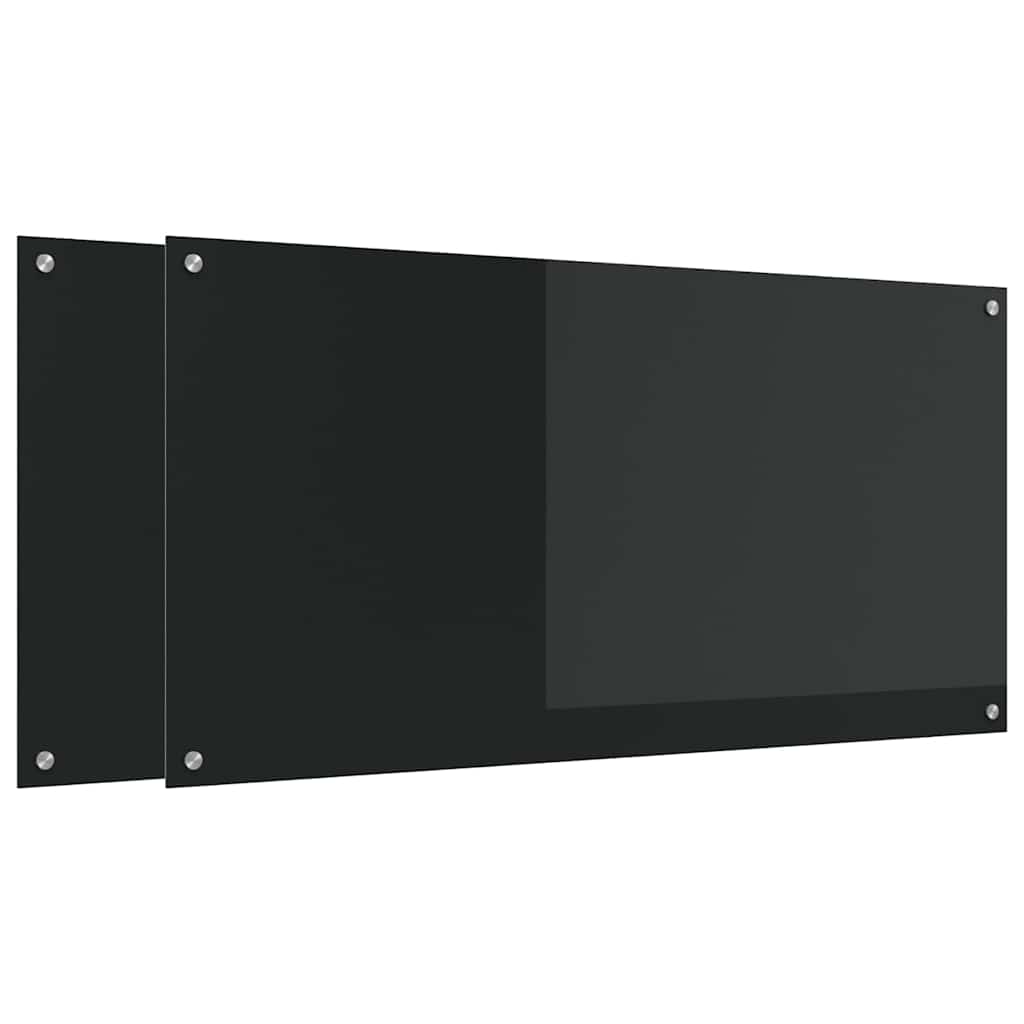 Schienale da cucina 2 pz Nero 120 x 60 cm vetro temperato