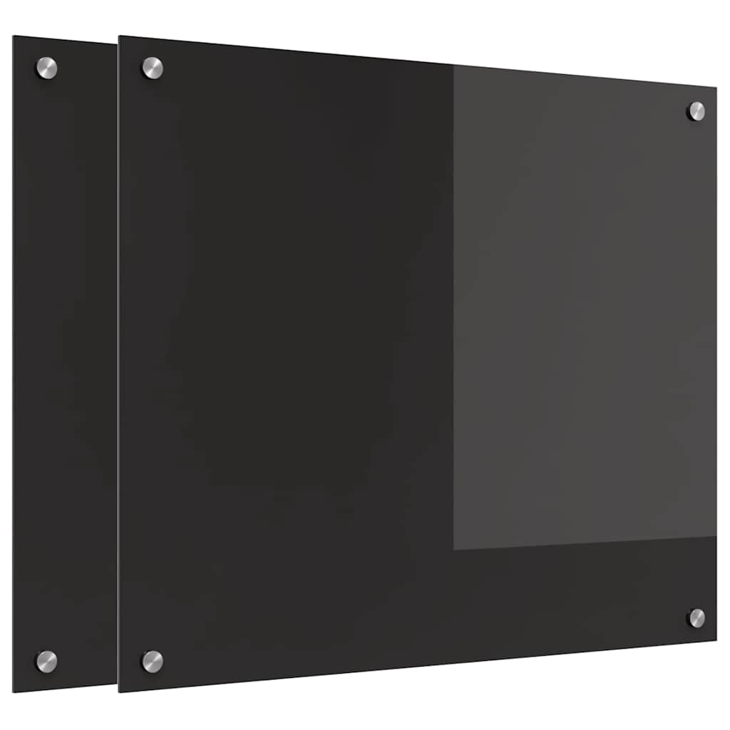 Schienale da cucina 2 pz Nero 70 x 60 cm vetro temperato