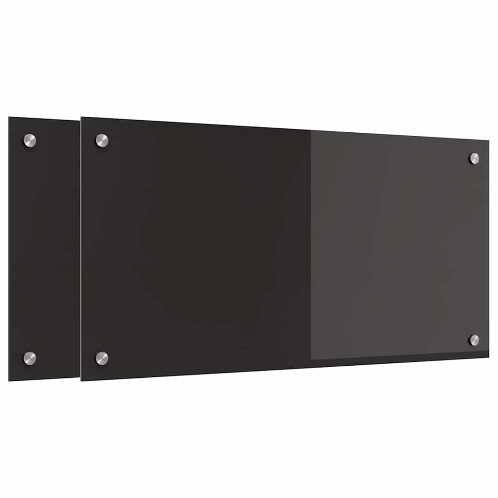 Schienale da cucina 2 pz Nero 80 x 40 cm vetro temperato