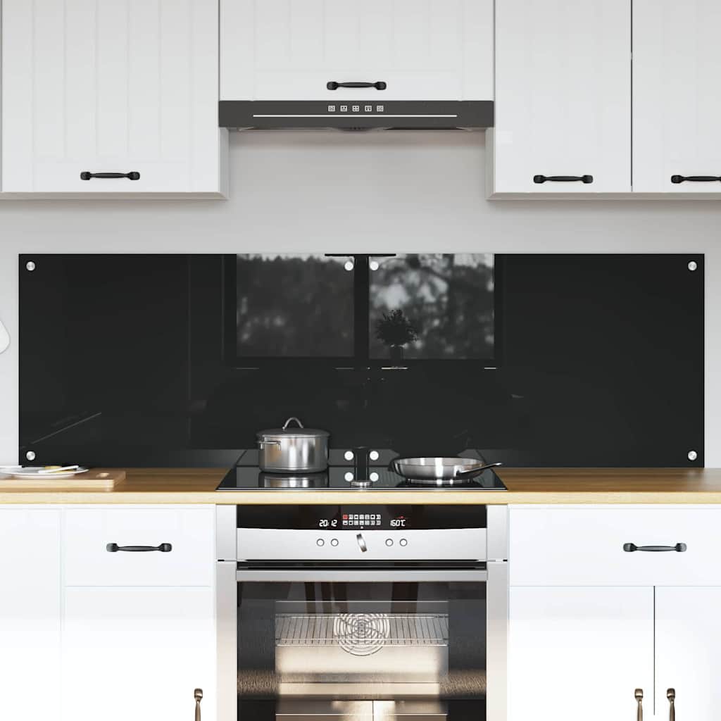 Schienale da cucina 2 pz Nero 80 x 50 cm vetro temperato