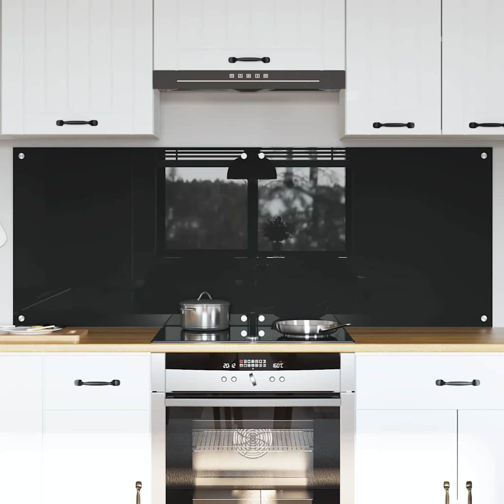 Schienale da cucina 2 pz Nero 80 x 60 cm vetro temperato