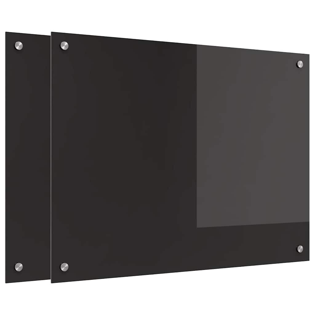 Schienale da cucina 2 pz Nero 80 x 60 cm vetro temperato