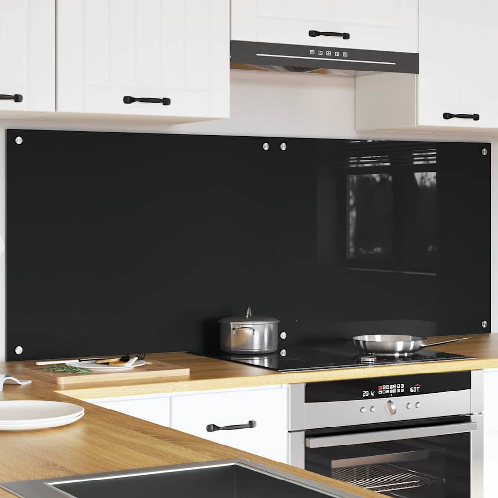 Schienale da cucina 2 pz Nero 80 x 60 cm vetro temperato