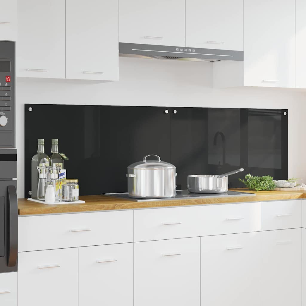 Schienale da cucina 2 pz Nero 90 x 50 cm vetro temperato