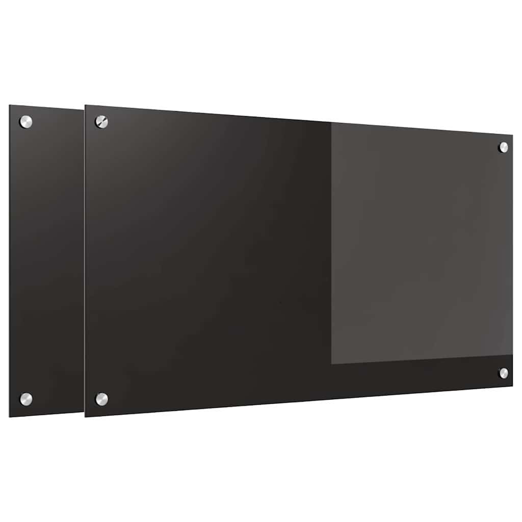 Schienale da cucina 2 pz Nero 90 x 50 cm vetro temperato