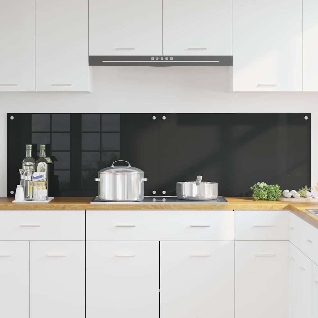 Schienale da cucina 2 pz Nero 90 x 50 cm vetro temperato