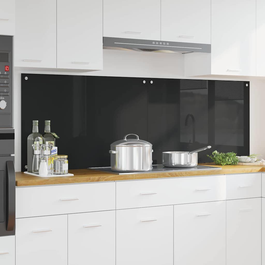 Schienale da cucina 2 pz Nero 90 x 60 cm vetro temperato
