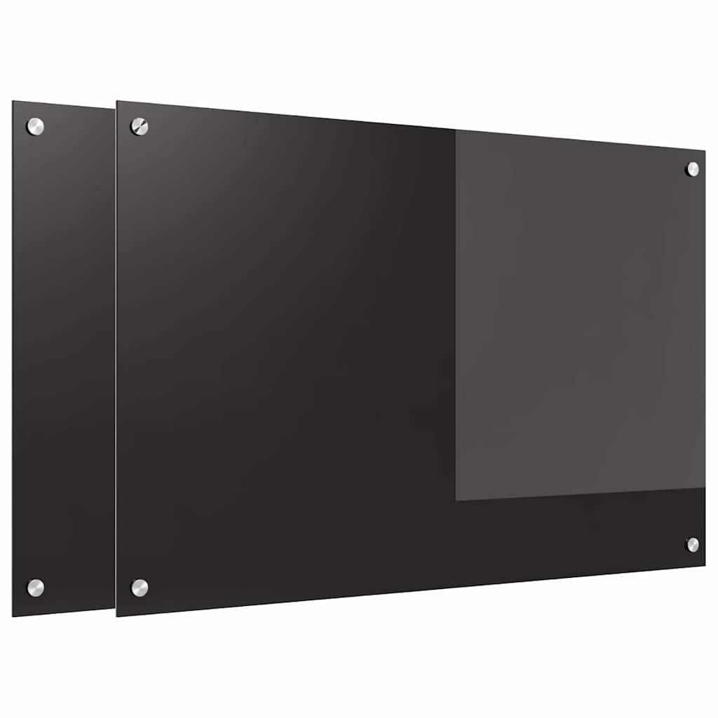 Schienale da cucina 2 pz Nero 90 x 60 cm vetro temperato